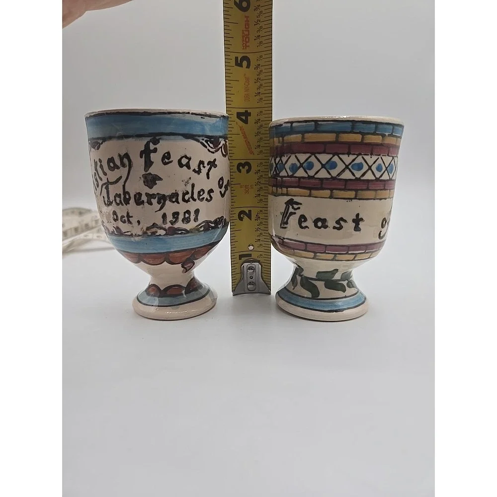 Christian Feast of Tabernacles October 1988 Hand Painted Ceramic Goblet Set of 2